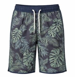Fair Harbor Swim Trunks Men Small Navy Green Tropical Monstera Leaf Print 7"